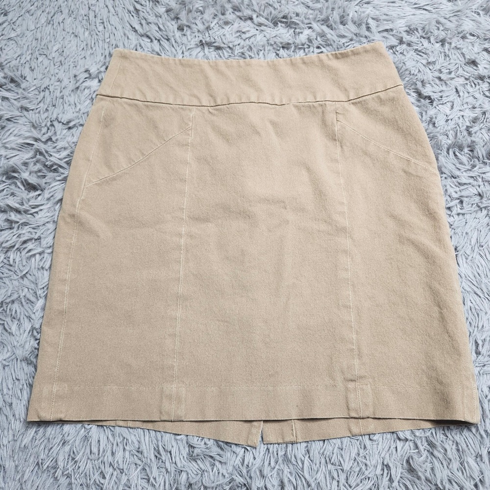 Banana Republic Pencil Skirt Womens 6 Tan Khaki Cotton Blend Knee Length Stretch